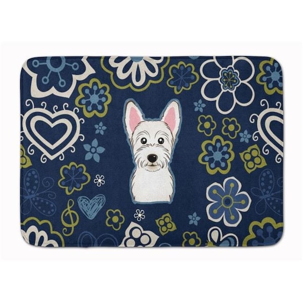 Carolines Treasures Carolines Treasures BB5077RUG Blue Flowers Westie Machine Washable Memory Foam Mat BB5077RUG - main